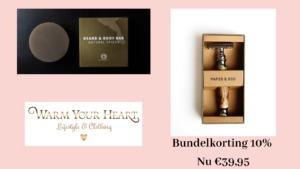 bundel; bamboe veiligheidsscheermes + shaving soap & body bar