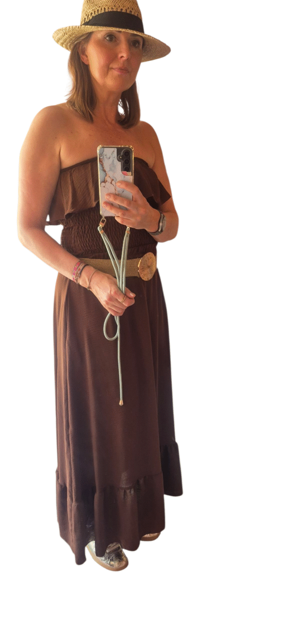 donkerbruine set met franje top & rok Josje - Afbeelding 2