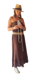 donkerbruine set met franje top & rok Josje