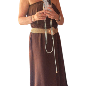 donkerbruine set met franje top & rok Josje