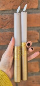 lichtgrijs en gouden LED-kaarsen glitter (set van 2)