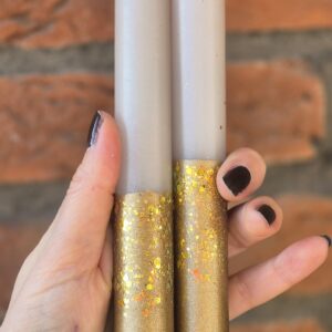 lichtgrijs en gouden LED-kaarsen glitter (set van 2)