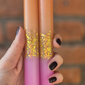 oranje roze glitter Led-kaarsen (set van 2)