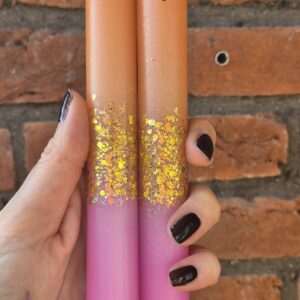 oranje met roze glitter Led-Kaarsen